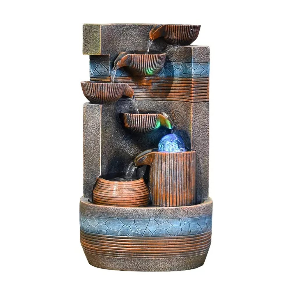 CHICKEN Waterfall Fountain Indoor Indoor Tabletop Fountain Decoration Tiered Bowl Waterfall Design Quiet and Soothing Water Sound for Home Office Table Top Water Fountain Indoor