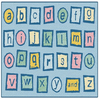 Carpets for Kids KID$Value 49.49 Alphabet Blocks Tranquil Colors Value Rug Classroom Playroom 4ft x 6ft Rectangle Light Blue