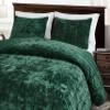 Chezmoi Collection Piers Forest Green Velvet Quilt Queen Set, 3-Piece Plush Distressed Velvet Bedding All Season Lightweight Comforter - Brushed Microfiber Reverse with Double Square Stitch view 3