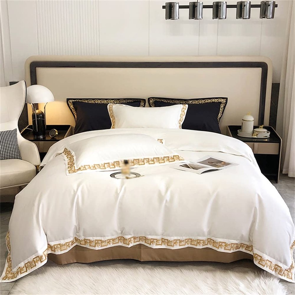 YUSIWOAL Bedding 1000TC Cotton Gold Embroidered Bedding Set King Size Comforter Set Sheet Pillow Shams (Color : D, Size : 220 * 240cm)