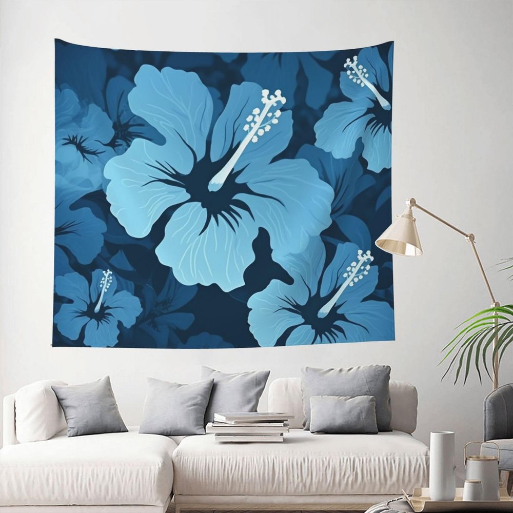 AdaNti Blue hibiscus print Tapestry Soft Decorative Wall Hanging Soft Wide Wall Blanket Home Wall Art Decor Mural for Bedroom Living Room Dorm 60 X 40 Inches, Black