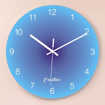 BaNbe Blue Gradient Wall Clock Modern Silent Non Ticking, 12 Inch Round Office Wall Clock Easy to Read Home/Office/Classroom/School Vintage Iron Wrought Wall Clock (Color : C)