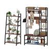 BON AUGURE Hall Tree with Shoe Storage, 5-in-1 Reversible Entryway Bench with 4 Tier Rustic Ladder Bookshelf, Standing Leaning Book Shelves for Living Room (Rustic Oak) view 1