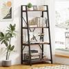 BON AUGURE Hall Tree with Shoe Storage, 5-in-1 Reversible Entryway Bench with 4 Tier Rustic Ladder Bookshelf, Standing Leaning Book Shelves for Living Room (Rustic Oak) view 3