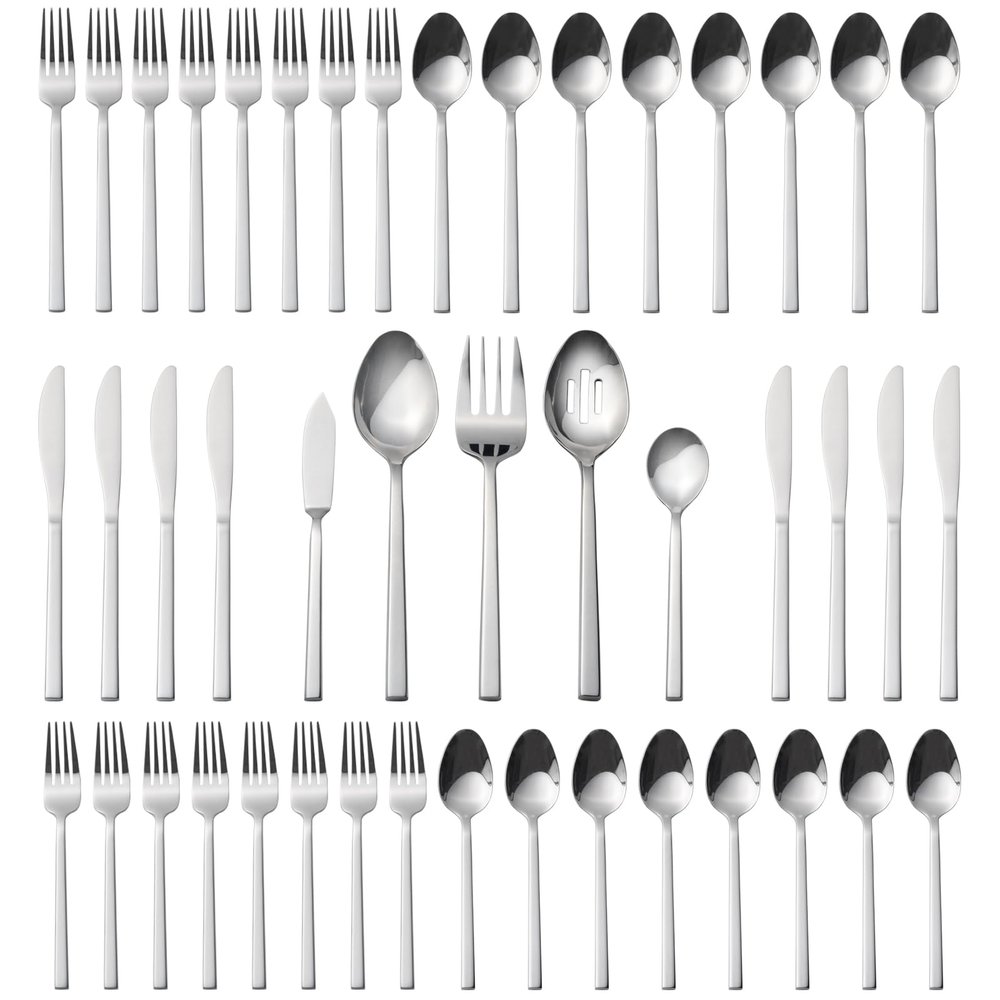 Alata Cube 45-Piece Forged Stainless Steel Flatware Set Cutlery Set,Service for 8,Silver Finish,Dishwasher Safe