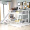 Bellemave Twin Over Twin Low Bunk Bed with Slide and Ladder, Low Bunk Bed for Kids, Girls, Boys, Floor bunk Bed, White view 1