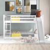 Bellemave Twin Over Twin Low Bunk Bed with Slide and Ladder, Low Bunk Bed for Kids, Girls, Boys, Floor bunk Bed, White view 3