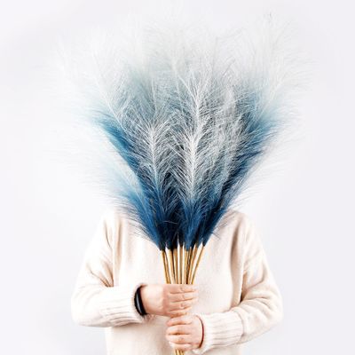 Acfruits 12 Pcs Blue Gradient Faux Pampas Grass Decor 38"/3.1FT Tall Fake Pompas Floral Large Artificial Pompous Grass Branches Plants for Floor Vase Filler Home Boho Decoration