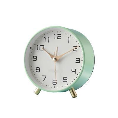 QukAn Alarm Clock Mute Children's Student Desk Table Clock Bedroom Study Room Simple Frosted Metal Clock (Color : Green)