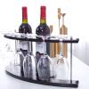 Countertop Wine Glass Holder, Black Wooden Tabletop Stemware Rack, Freestanding Wine Glass Display with 2 Rows Can Hold 6 Wine Glasses for Cabinet and Bar (Size : 10inch/25cm) view 2