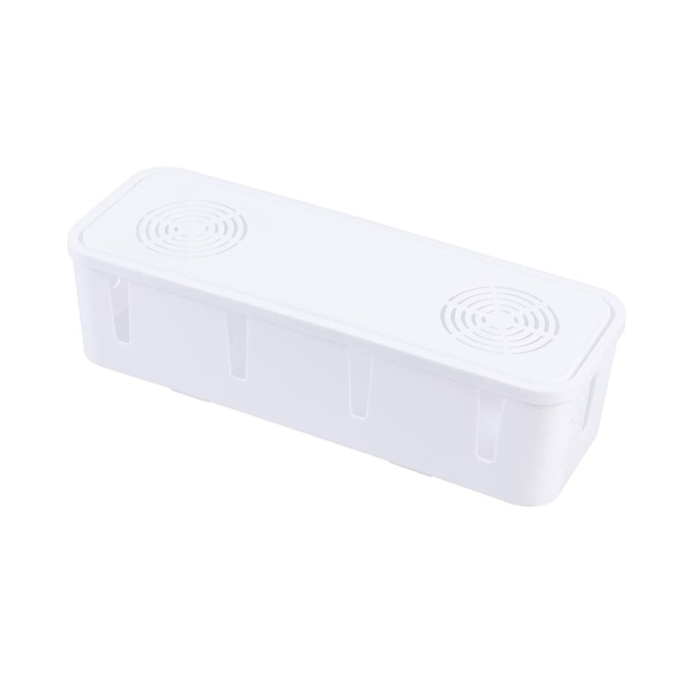 HOMSFOU Cable Storage Box White Abs Plastic Power Strip Organizer