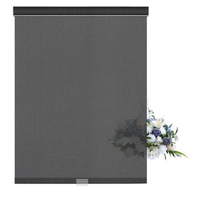 BERISSA Light Filtering Roller Shades Cordless Solar Roller Blinds 5% Openness with Cassette Valance Room Darkening and Glare Reduce Window Shades for Home Office.Black.98 W x 56" H