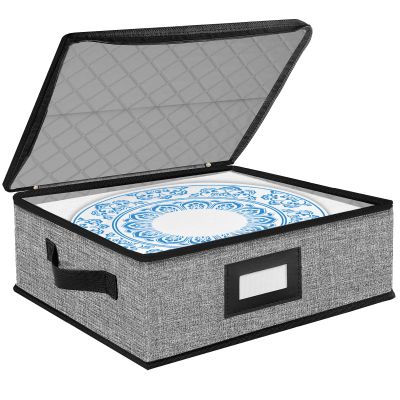 ouruer Quilted Platter Storage Case-Fine China Storage Containers Hard Shell for Organizing,Stackable Plate Storage Containers with 4 Felt Dividers,dinnerware Storage,Moving Box,Moving Supplies