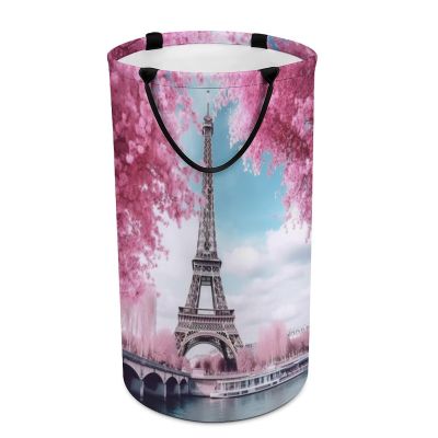 Paris Eiffel Tower Large Laundry Basket Laundry Hamper Bag Washing Bin Clothes Bag Collapsible Tall With Handles Travel Bathroom College