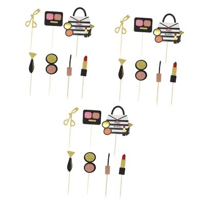 21 Pcs Creative Food Picks Makeup Fruit Picks Cosmetic Cupcake Toppers Makeup Cake Toppers Makeup Dessert Toppers