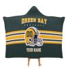 Custom Green Bay Hooded Blankets, Personalized Blanket Hoodie with Any Name and Number, Customized Football Style Wearable Flannel Blankets Gifts for Men Women Youth Fans view 1