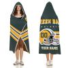 Custom Green Bay Hooded Blankets, Personalized Blanket Hoodie with Any Name and Number, Customized Football Style Wearable Flannel Blankets Gifts for Men Women Youth Fans view 2