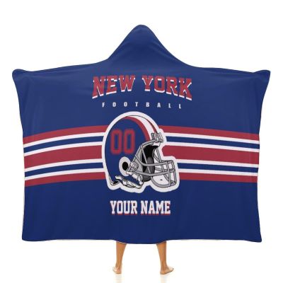 Custom New York Hooded Blankets, Personalized Blanket Hoodie with Any Name and Number, Customized Football Style Wearable Flannel Blankets Gifts for Men Women Youth Fans