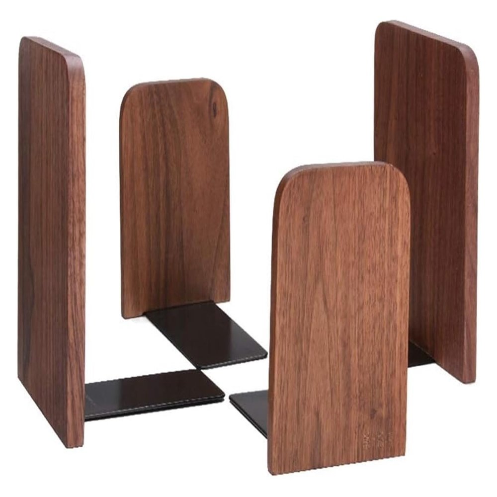 Book Ends Walnut Bookends Wooden Bookend Desktop Storage Box Book Clip Thickened Book Stand, Office Desk for Shelves, Pack of 2 Pairs Bookends for Shelves