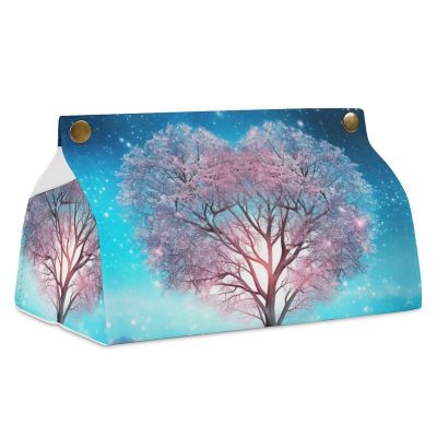 Blue Tree in The Snow Tissue Box Cover, PU Leather Rectangular Tissue Box Case Organizer Holder Vanity Dresser Night Stand Table Countertop Home Office Car 7.7X4.7X4.3''