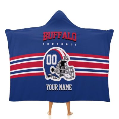 Custom Buffalo Hooded Blankets, Personalized Blanket Hoodie with Any Name and Number, Customized Football Style Wearable Flannel Blankets Gifts for Men Women Youth Fans