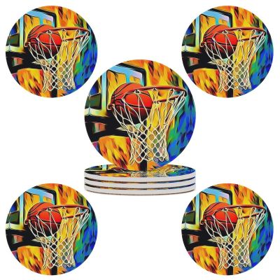 Coasters for Drinks, Absorbent Ceramic Stone Coasters Set of 4 Cork Base Psychedelic Graphic Basketball Cups Table Mats for Home Decor