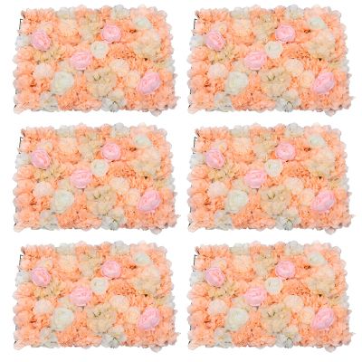 TFCFL 6 Pcs Flower Wall Panels 3D Floral Wall Backdrop Flower Decor, 23.6" X 15.7" Silk Rose Wall Artificial Flower Wall Backdrop Faux Flower Panel for Wedding Party Nursery Photo Background