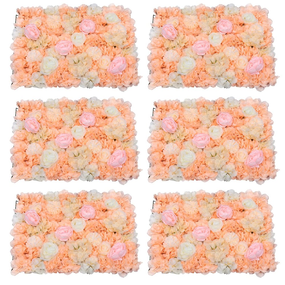 TFCFL 6 Pcs Flower Wall Panels 3D Floral Wall Backdrop Flower Decor, 23.6" X 15.7" Silk Rose Wall Artificial Flower Wall Backdrop Faux Flower Panel for Wedding Party Nursery Photo Background