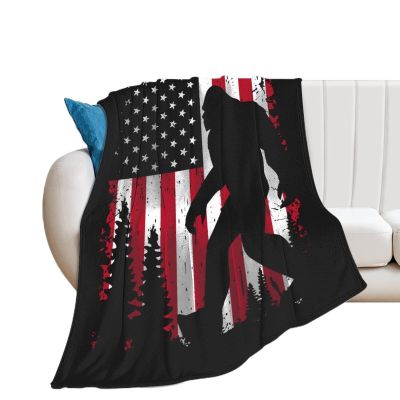 Bigfoot and American Flag Flannel Fleece Throw Blanket Soft Cozy Plush Bed Blanket for Couch Sofa Bedroom 60"x80"