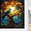 SOPIYRIO Fun Bird Stained Glass Window Film Fantasy Tree Blue Animals Privacy Window Film Non-Adhesive Glass Film Decorative Static Cling Film for Home Office 23.6Wx35.4L inch view 3