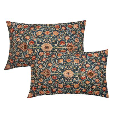 Vintage Floral Lumbar Pillow Covers 12X20 Inch Set of 2 Burnt Orange Flowers Botanical Decorative Rectangular Pillow Cases Navy Blue Art Cushion Case Farmhouse Home Decor for Sofa Couch Bed Outdoor