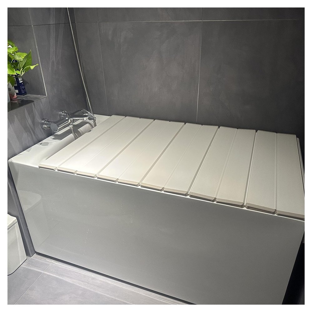 Bathtub Tray Folding Bathtub Cover Dust-Proof Shutter Bath Lid Bathtub Tray, 1cm Thickness Scalable Insulation Board for Milk Baths Spa, 8 Sizes, Bearing 10kg Multifunctional (Color : White, Size :