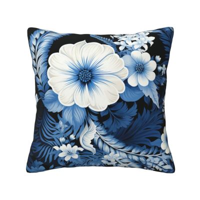 Blue and white floral pattern Print Throw Pillow Cover Decorative Throw Pillow Covers Soft Couch Pillowcase Square Cushion Case Farmhouse Pillow Covers For Sofa Bedroom Living Room Home Decor 16"x16"