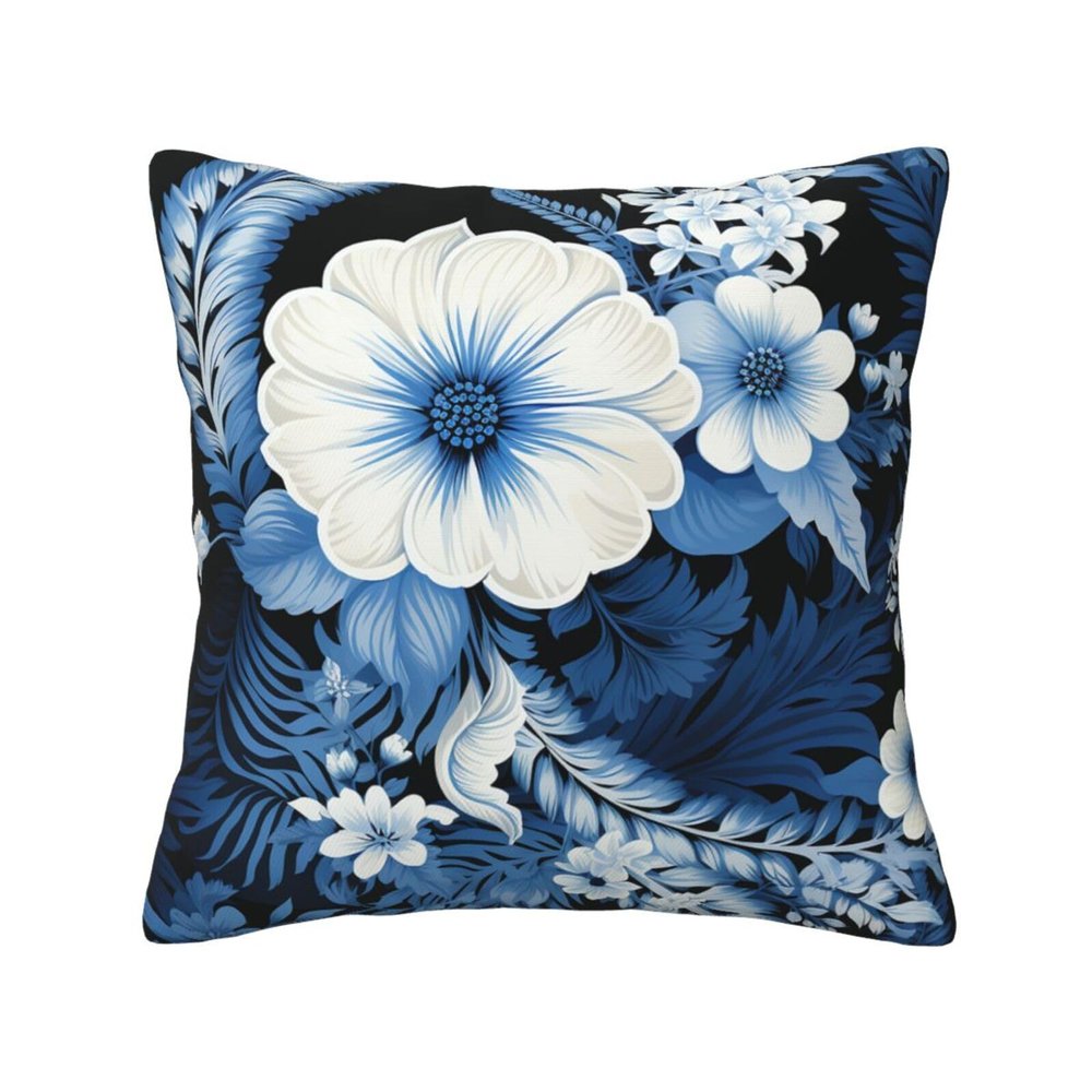 Blue and white floral pattern Print Throw Pillow Cover Decorative Throw Pillow Covers Soft Couch Pillowcase Square Cushion Case Farmhouse Pillow Covers For Sofa Bedroom Living Room Home Decor 16"x16"