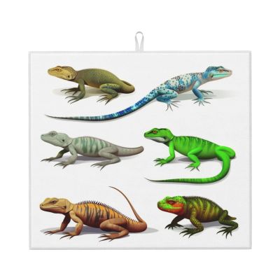 Dish Drying Mat for Kitchen Counter, Absorbent Microfiber Drainer Mats, Non-slip Kitchen Draining Mat for Coffee Machine Dish Rack Pad 18"x16" Different Types of Lizard Dish Drainer Pad