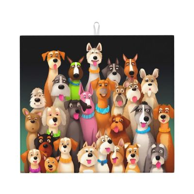 Dish Drying Mat for Kitchen Counter, Absorbent Microfiber Drainer Mats, Non-slip Kitchen Draining Mat for Coffee Machine Dish Rack Pad 18"x16" Dogs(1) Dish Drainer Pad