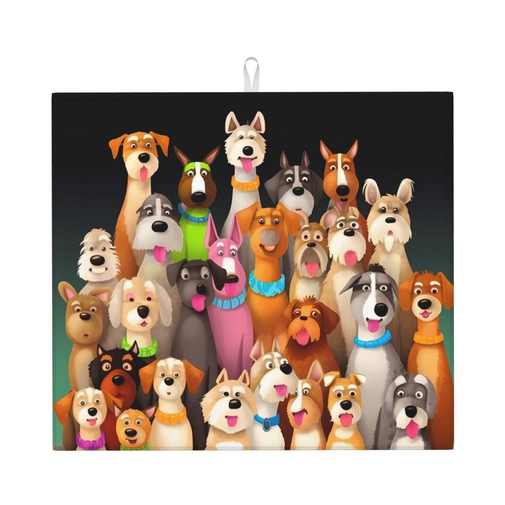 Dish Drying Mat for Kitchen Counter, Absorbent Microfiber Drainer Mats, Non-slip Kitchen Draining Mat for Coffee Machine Dish Rack Pad 18"x16" Dogs(1) Dish Drainer Pad