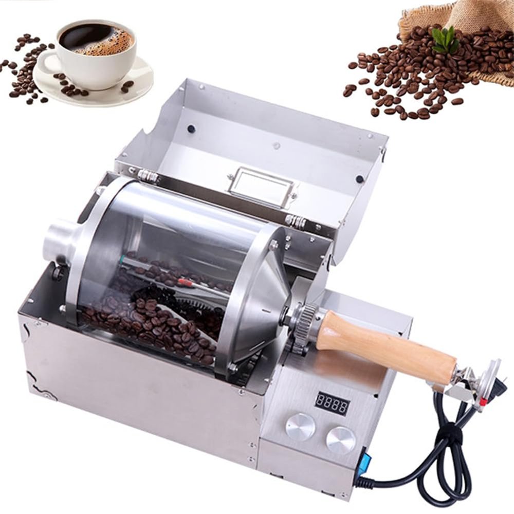 XLTEAM Automatic Coffee Roaster, 1200W Commercial Coffee Roaster, Capacity 100~400g, Temperature 100~300C, Speed 10~60 RPM Adjustable, for Baking Coffee, Raw Beans, Peanuts, Various Nuts