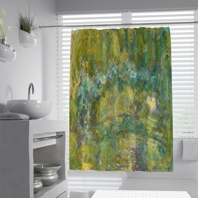 FLLIEEPUO Spring Bathrom Decor Curtain Impressionist Abstract Bridge Prints Green Shower Curtains Monet Style Soft Fabric Bath Curtain 36Wx72L(in)
