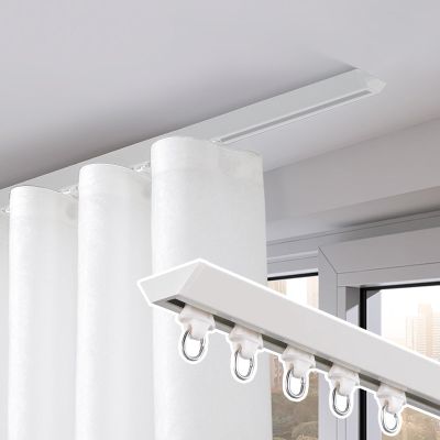 BBHW Ceiling Mount Curtain Track, Heavy Duty Single Curtain Rods, Curtain Pole for Window/Shower/Partition, Elegant Room Divider Track System (Color : White, Size : 1.8m (5.9ft))