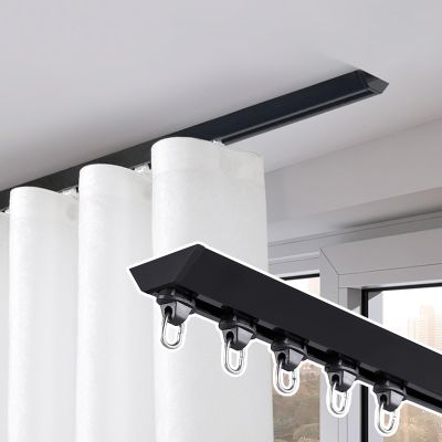 BBHW Ceiling Mount Curtain Track, Heavy Duty Single Curtain Rods, Curtain Pole for Window/Shower/Partition, Elegant Room Divider Track System (Color : Black, Size : 1.2m (3.9ft))