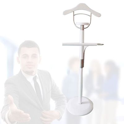 JOuan Coat Rack, Freestanding Clothes Valet Stand Solid Wood Standing Suit Hange Valet Stand Round Storage Tray and L-shaped Hanger Unisex Metal and Wood Mute 138 x 35CM