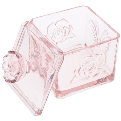 Alipis Glass Candy Buffet Jars Embossed Glass Jars with Lids Square jewelry Jar Dried Fruit Jar Canister Wedding Glass Apothecary Jar Sweets Cube Boxes Trinket Container