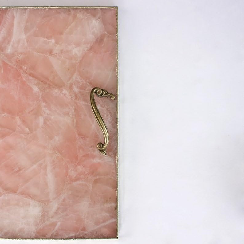 AANTHROPOLOGY By Rhea Rose Quartz Agate Serving Tray with Brass Handles | Square -16 * 16