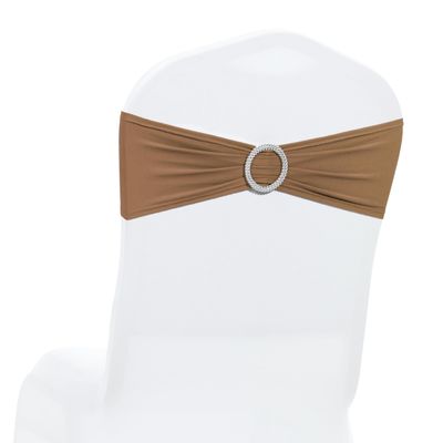 MDS Pack of 25 Spandex Chair Sashes Bow Premium Stretch Chair Cover Band with Buckle Slider Universal fits Elastic Stretch Chair Ties for Wedding Party Banquet Events Decoration - Mocha