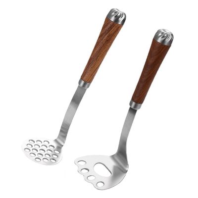 Alipis 2pcs Stainless Steel Manual Potato Masher Wood Handle Kitchen Tool for Smooth Potatoes Design for Easy Cleaning for Home Cooking
