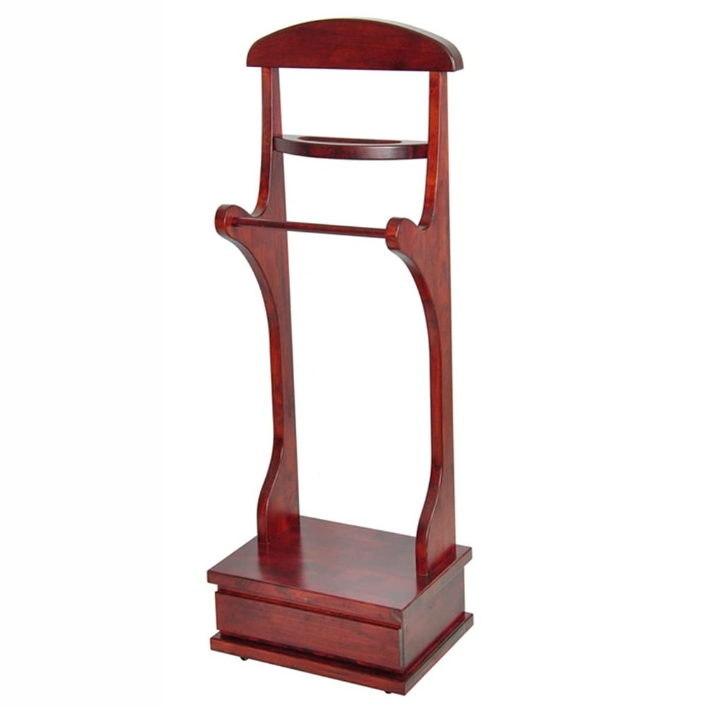 JOuan Coat Rack, Valet Furniture Wooden Valet Stand With Drawer Tray And Wheels Freestanding Suit Hanger With Clothes Hanger And Pants Rail For Hallway Dressing Room Etc