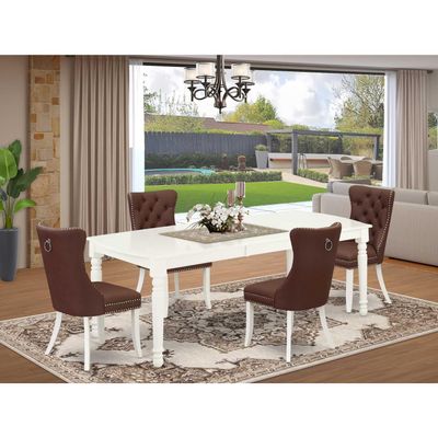 HomeStock Rectangle Dining Set with 4 Chairs - Linen White Kitchen Table Set