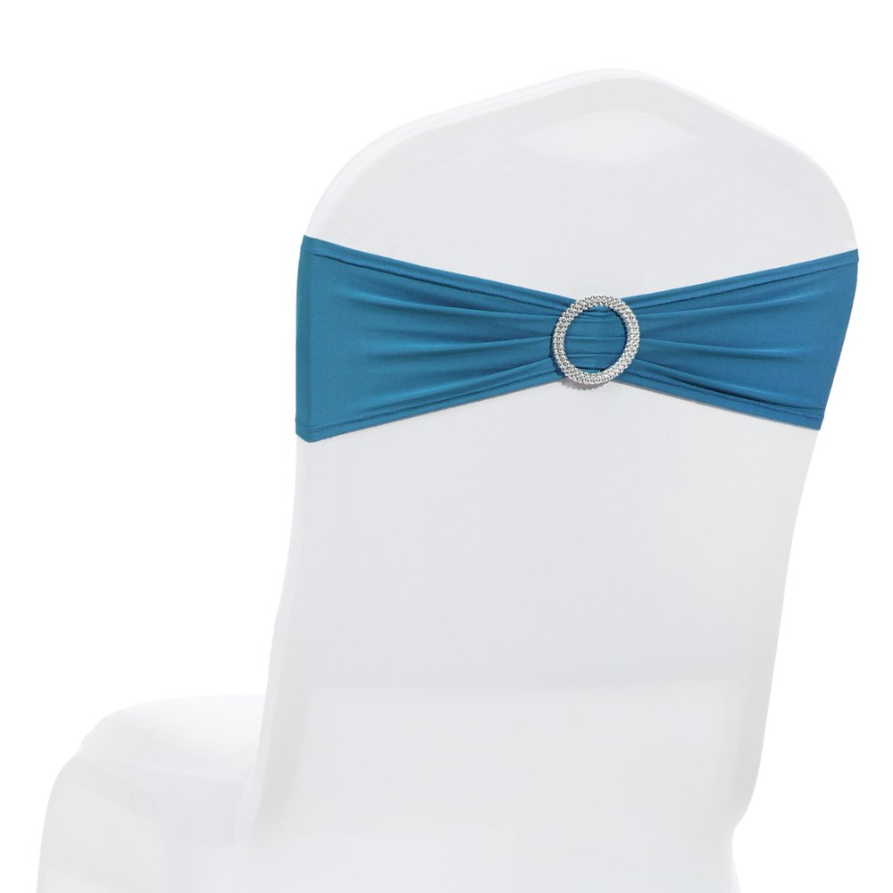 MDS Pack of 200 Spandex Chair Sashes Bows Universal fits Elastic Stretch Chair Bands Ties with Buckle Slider Bow for Wedding Decoration Spandex Slider Sashes Bow - Dark Teal