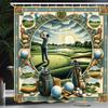 Ambesonne Golf Themed Shower Curtain, Hobby Concept Classicism Style Painting Effect Hills Sunrise, Cloth Fabric Bathroom Decor Set with Hooks, 69" W x 84" L, Fern Green Blue and Mustard view 1
